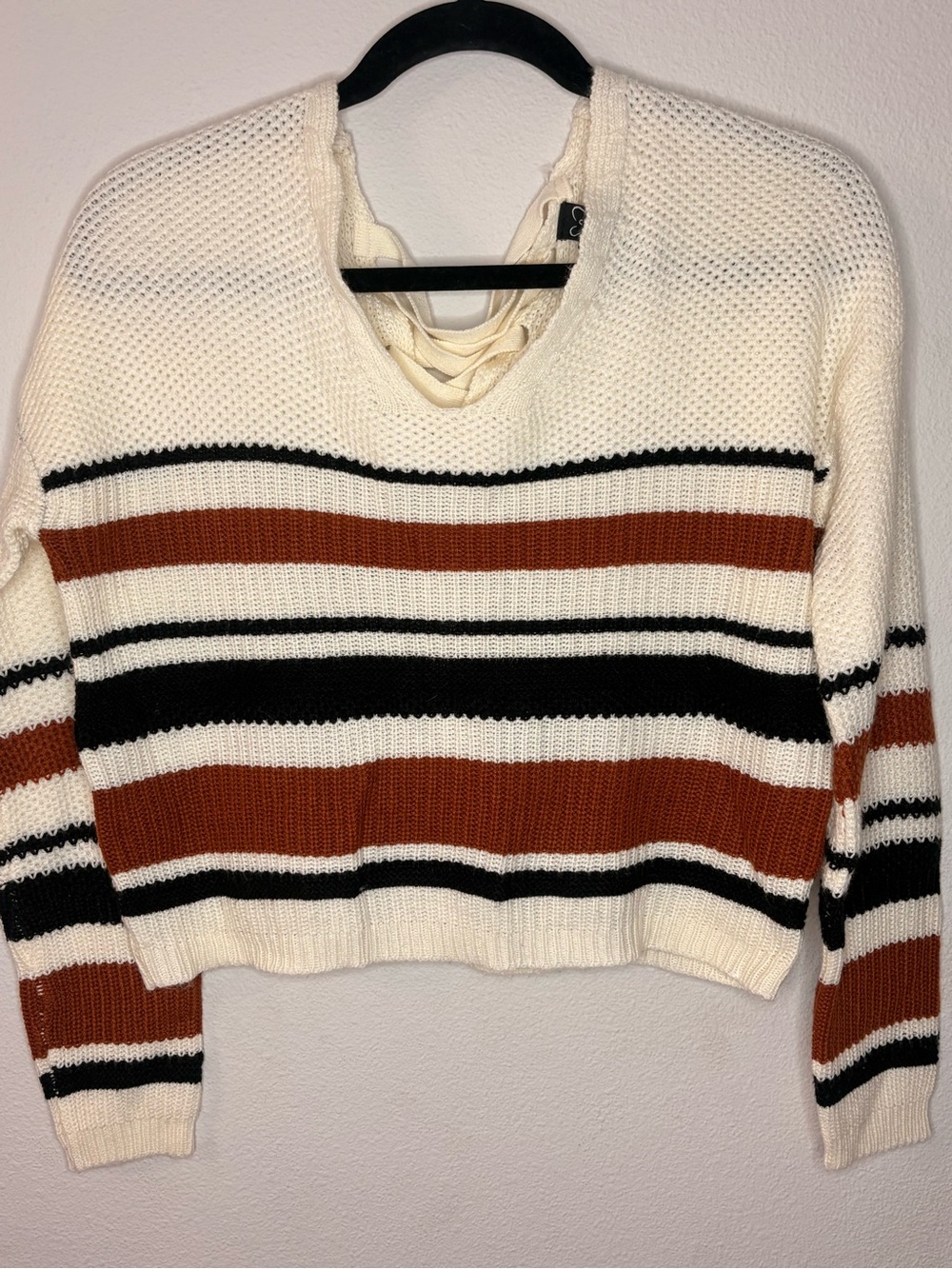 Windsor Cream Sweater with Black and Rust Stripes-126